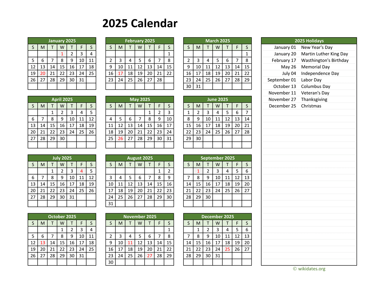 Free 2025 Calendar Printable With Holidays Yara Carter