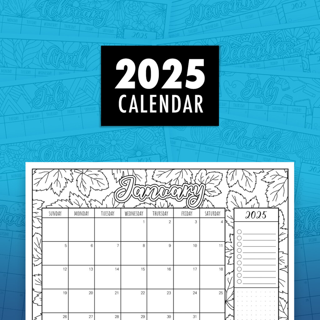 Free 2025 Printable Coloring Calendar By Sarah Renae Clark