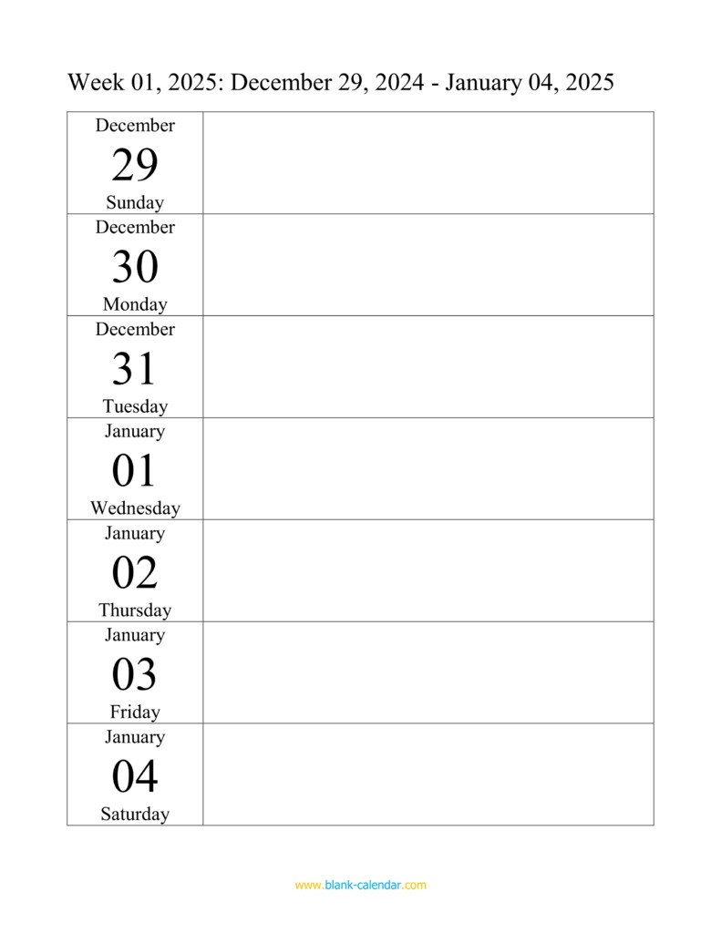 Free 2025 Weekly Calendar Template Download Sammie T Irwin
