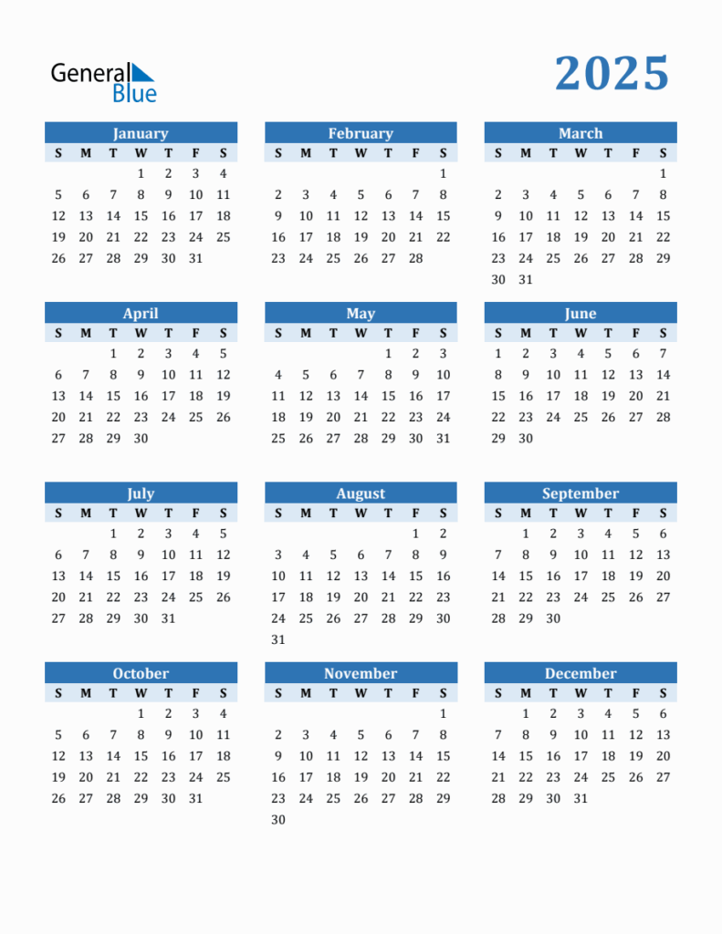 Free 2025 Year Calendar In PDF Word And Excel