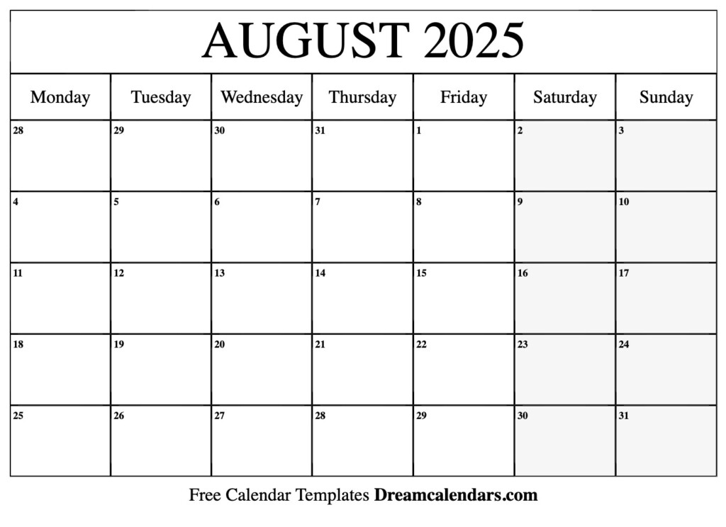 Free Calendar 2025 August 2025 Anders C Holst