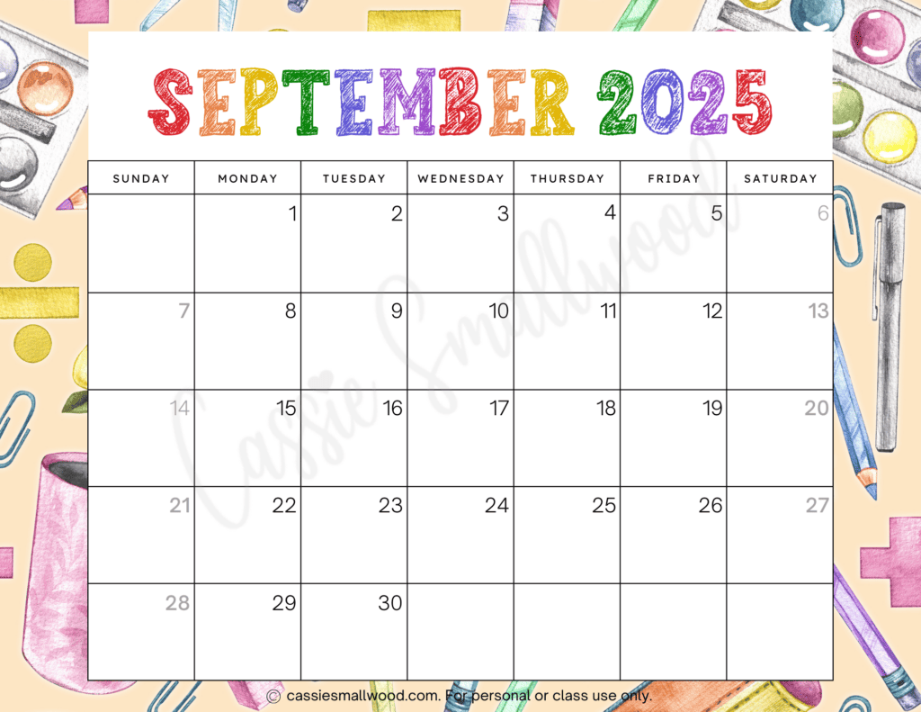 Free Cute Printable Calendar September 2025 Free Printable Edie Nettie