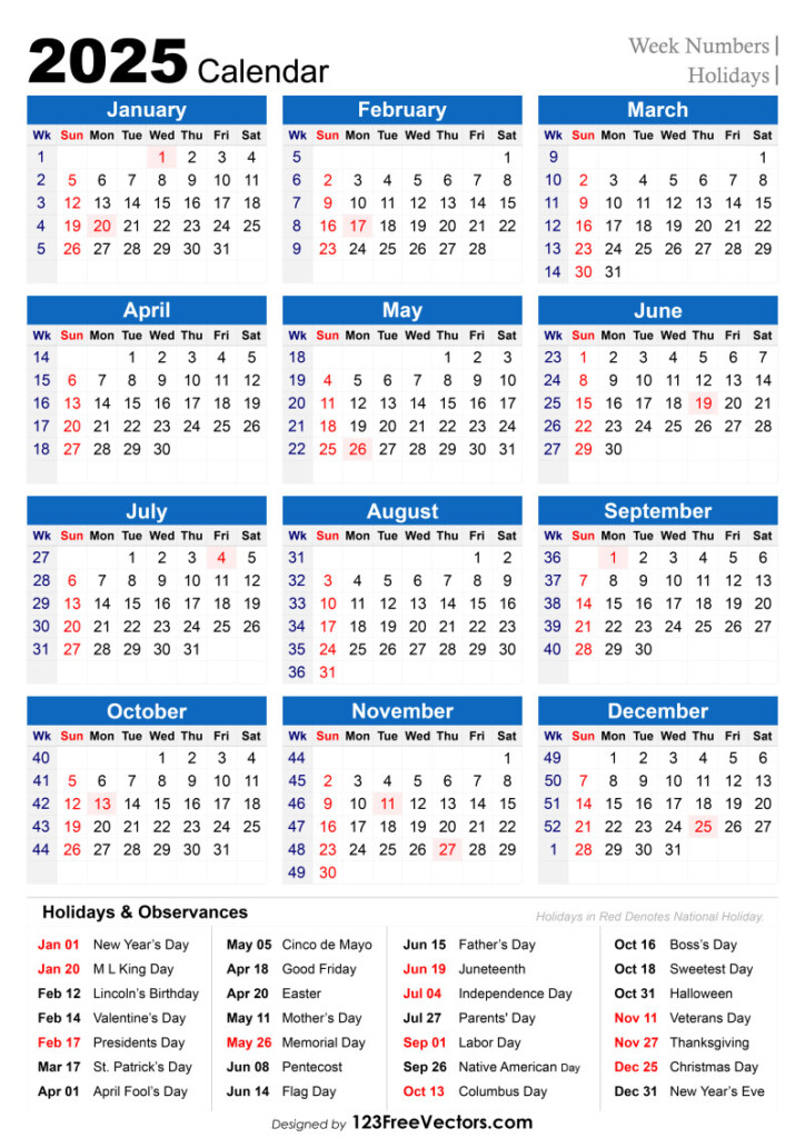 Free Download Printable 2025 Calendar With Week Numbers