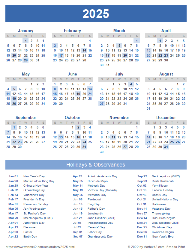Free Full Year Calendar 2025 Printable William J Dawson