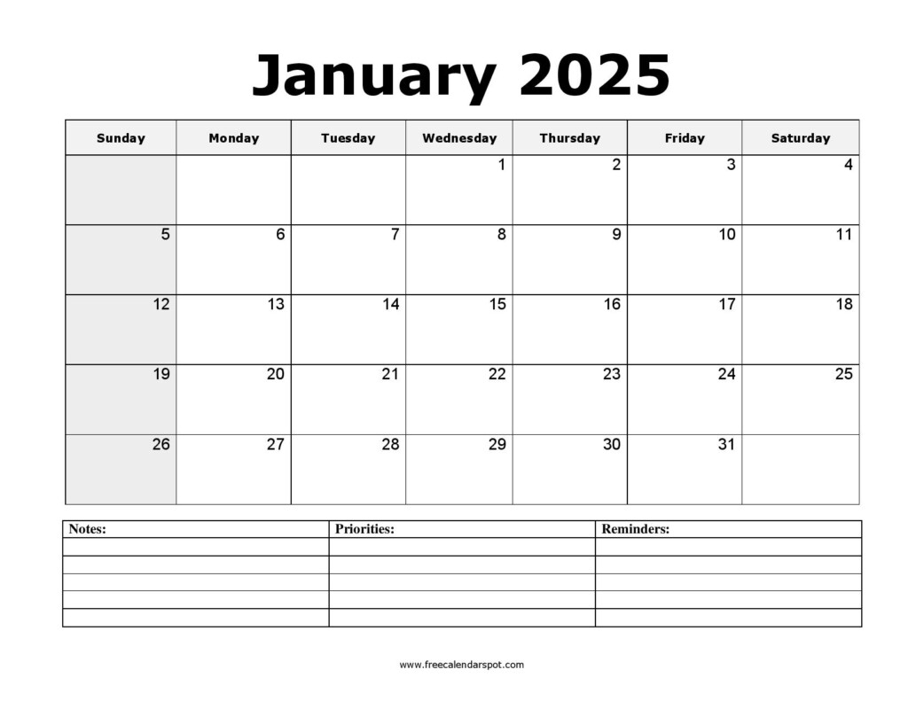 Free January 2025 Calendar Printable PDF Word