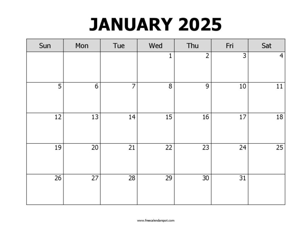 Free January 2025 Calendar Printable PDF Word