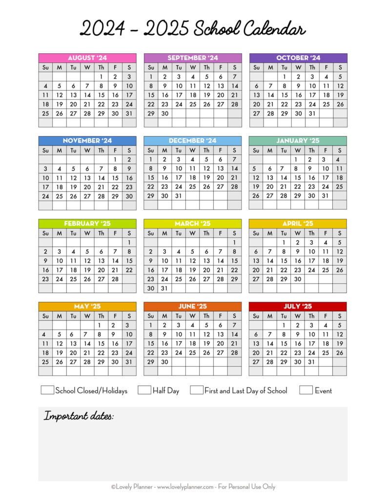 Free Printable 2024 2025 School Calendar One Page Academic Calendar 