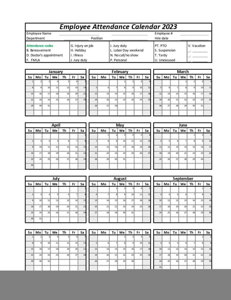 Free Printable 2025 Employee Attendance Calendar Free Download 