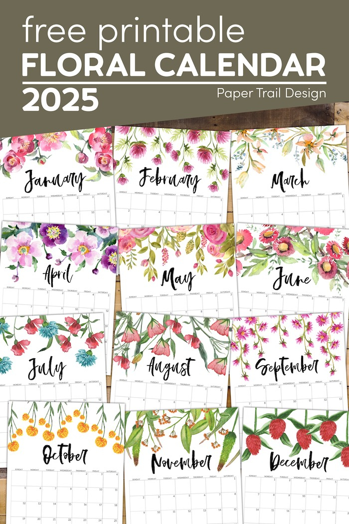 Free Printable 2025 Floral Calendar Paper Trail Design