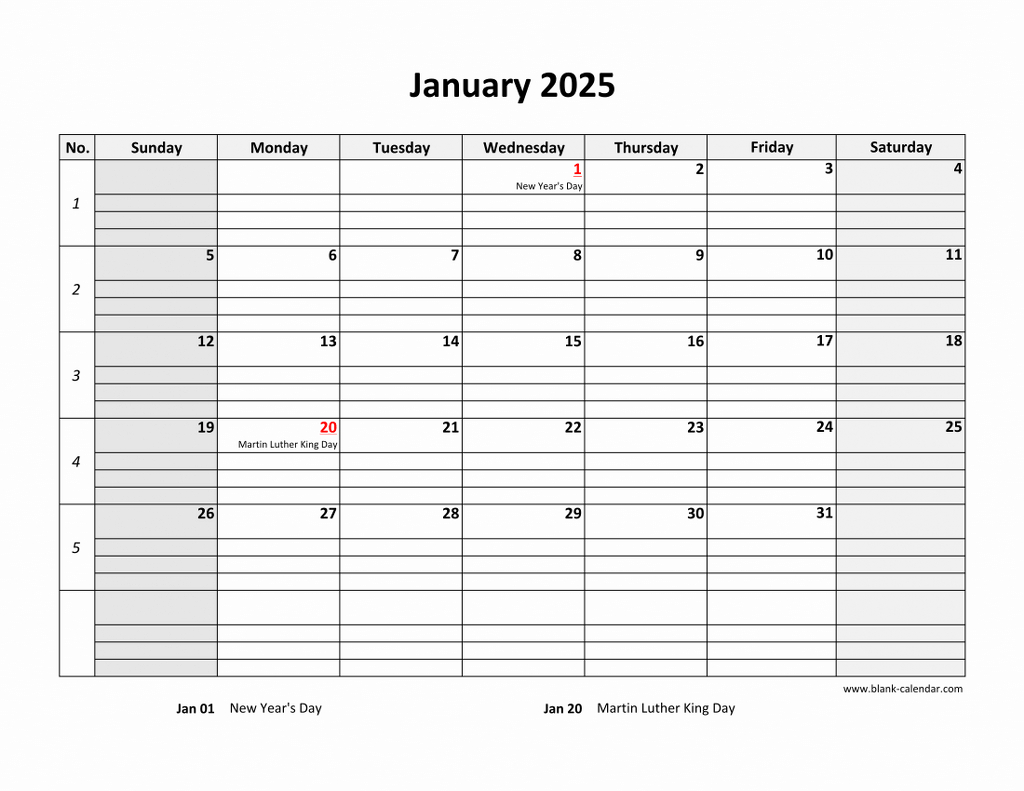Free Printable 2025 Monthly Calendar With Lines Calendar 2025