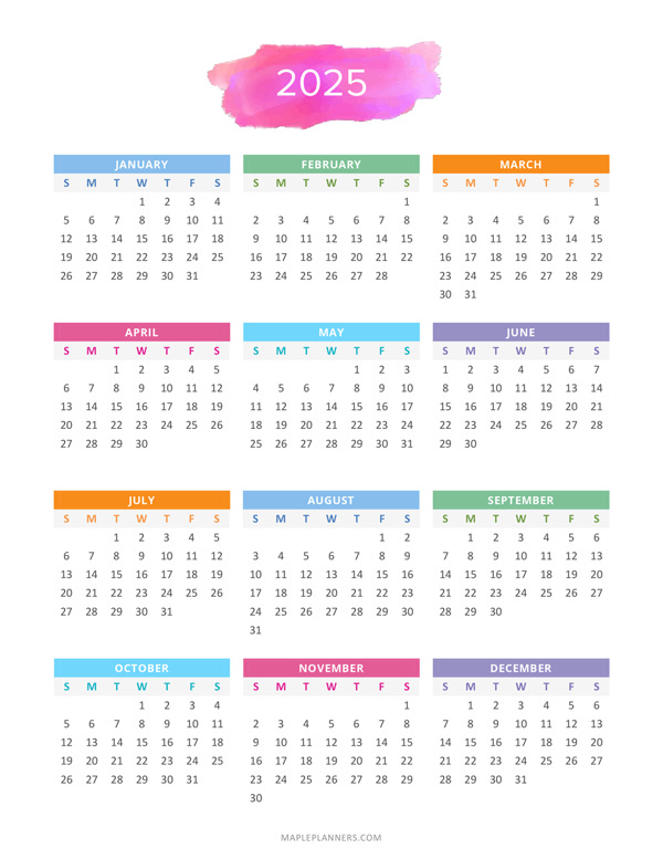 Free Printable 2025 Yearly Calendar With Holidays Printable New Year 