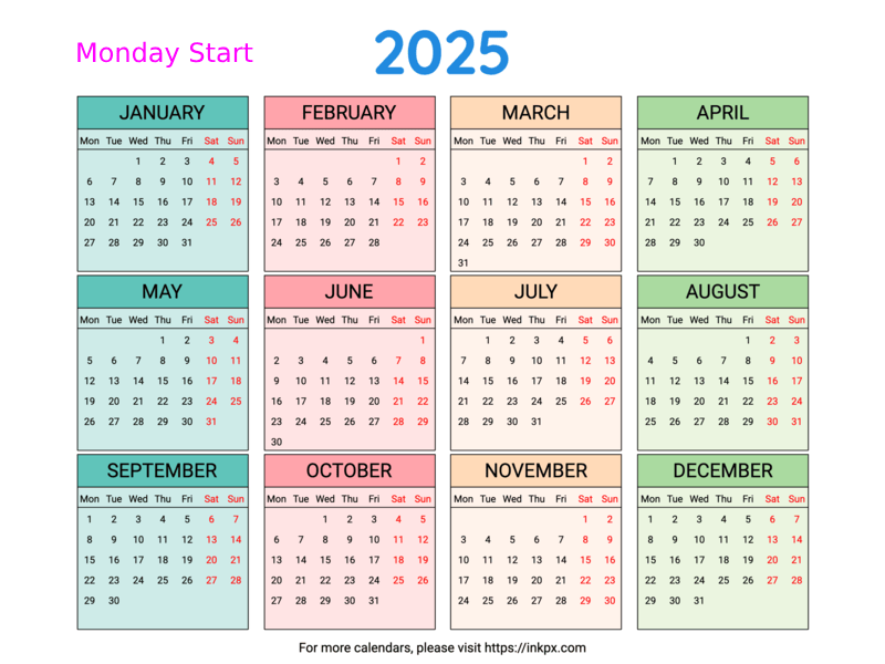 Free Printable 2025 Yearly Calendars In PDF PNG And JPG Formats InkPx