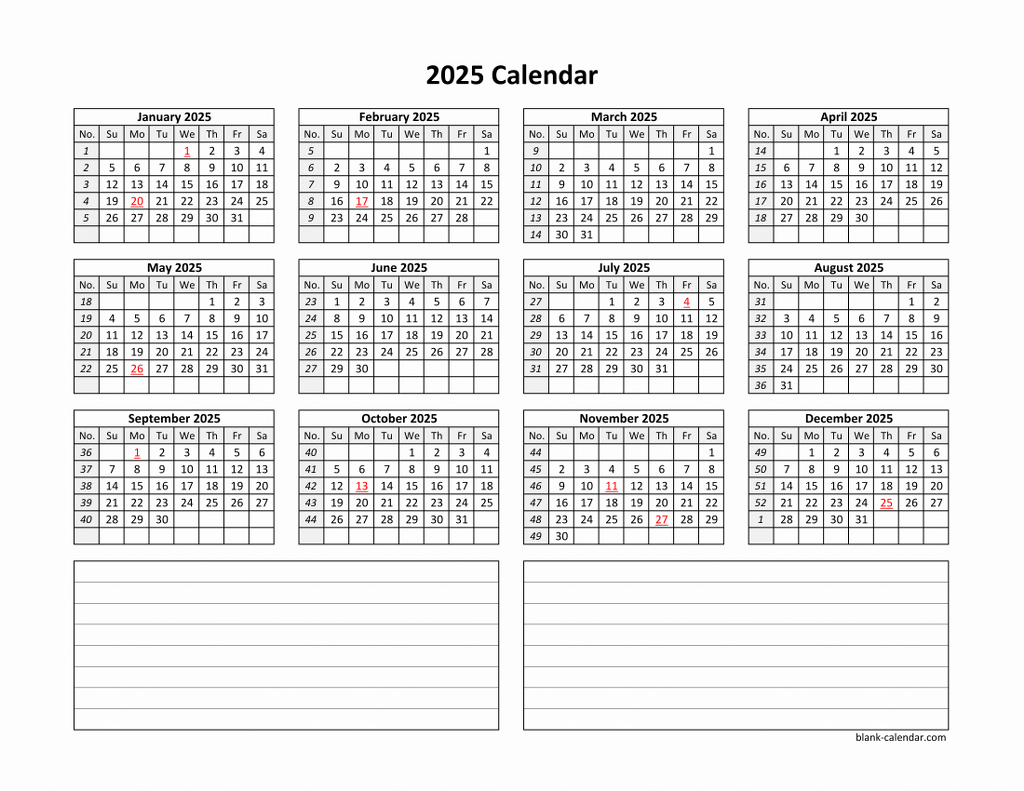Free Printable Calendar 2025 With Notes Printable Calendars