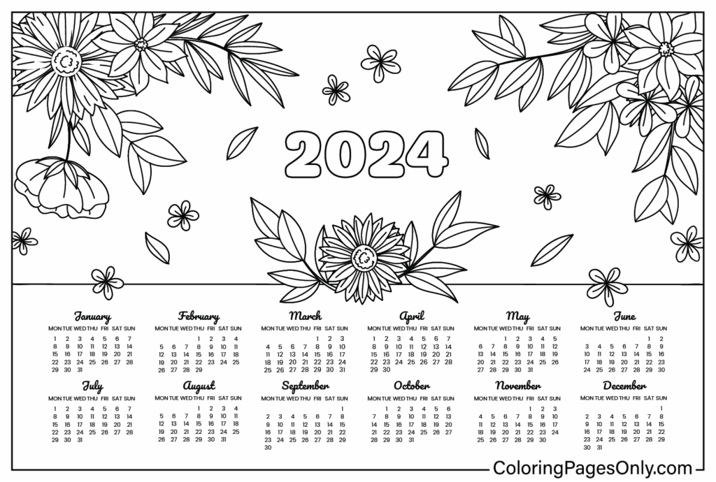 Free Printable Coloring Calendar 2025 Pdf For Adults Kaito Dehaan