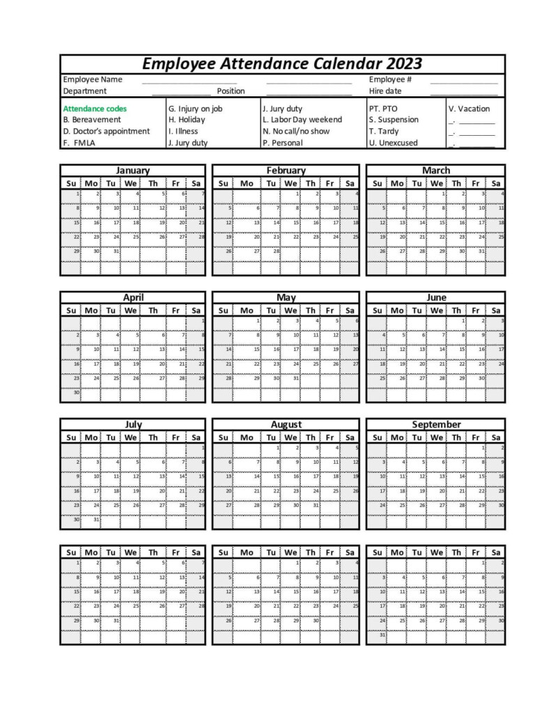 Free Printable Employee Attendance Calendar 2025 Printable Calendars