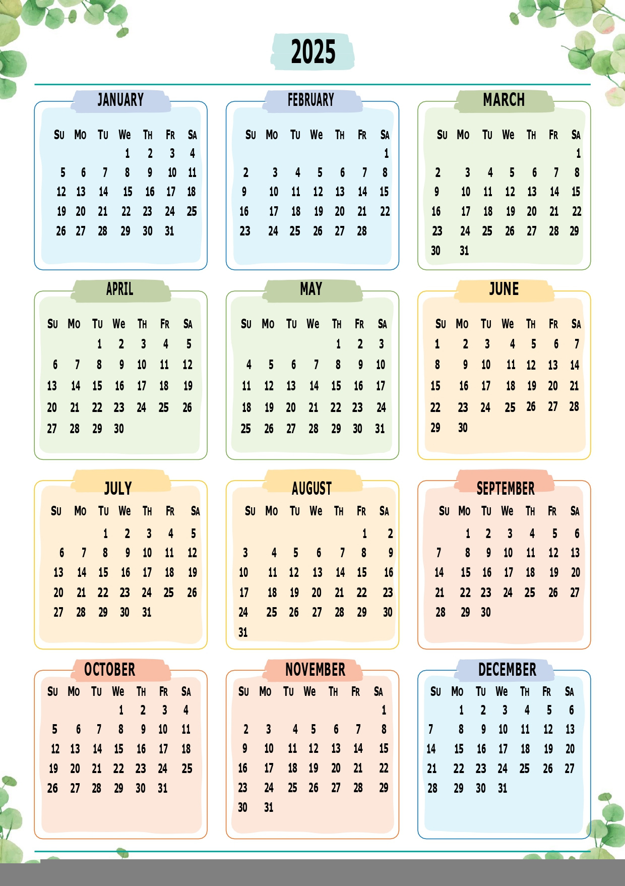 Free Printable Full Year Calendar 2025 Printable Calendars