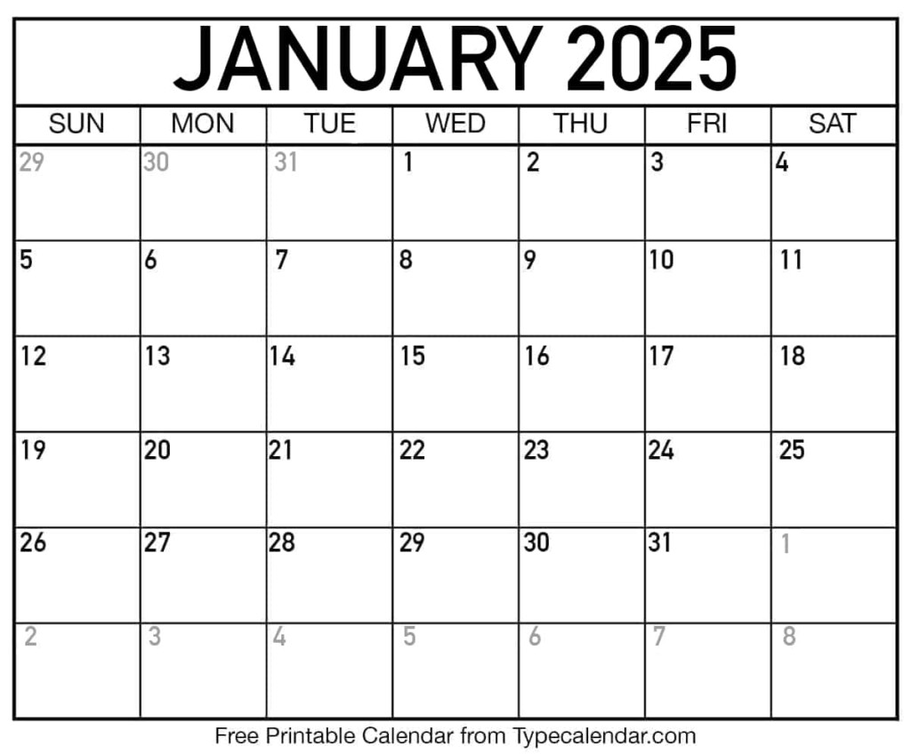 Free Printable January 2025 Calendar James A Hsu