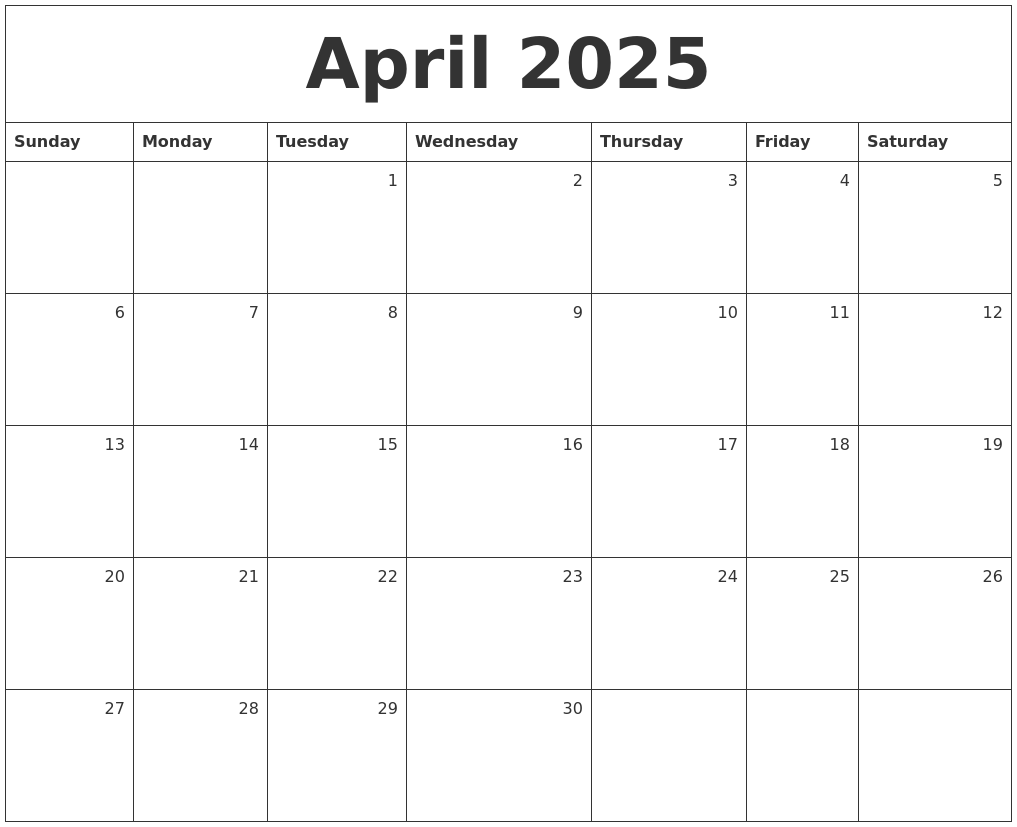 Free Printable Monthly Calendar April 2025 Anne N Nygaard