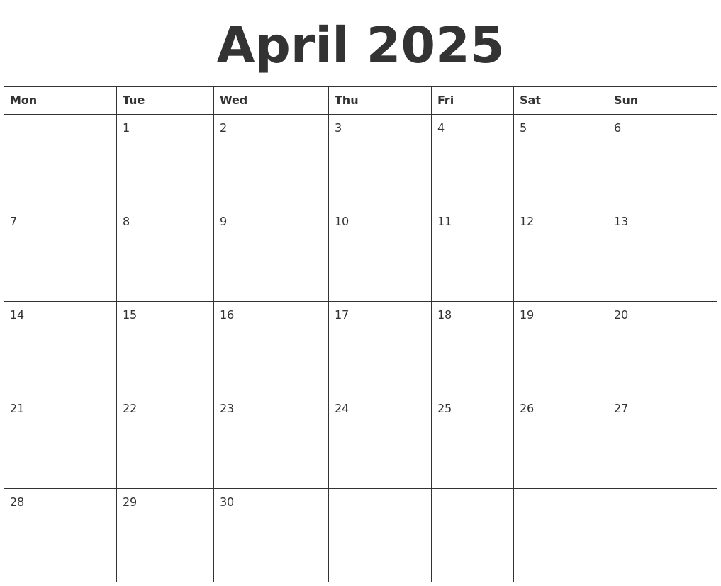 Free Printable Monthly Calendar April 2025 Mary K Kyle