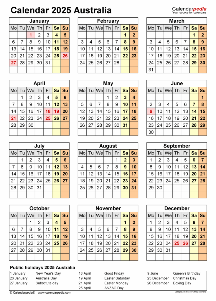 Free Printable Yearly Calendar 2025 Australia A Comprehensive Guide 