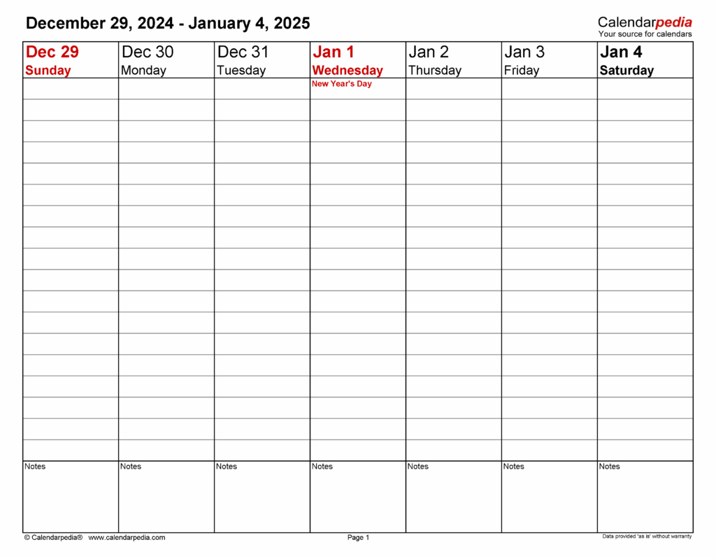 Free Weekly Calendar 2025 Template Kristie R Woll