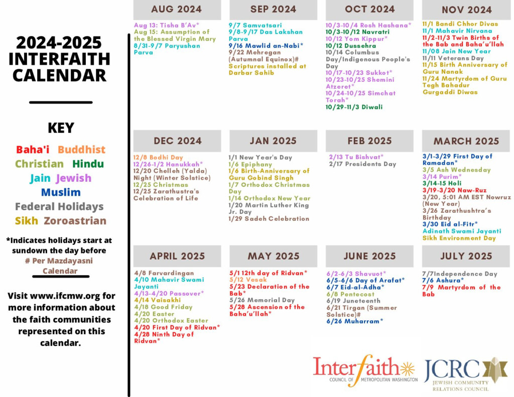 Interfaith Religious Calendar 2025 Elfie Harriet
