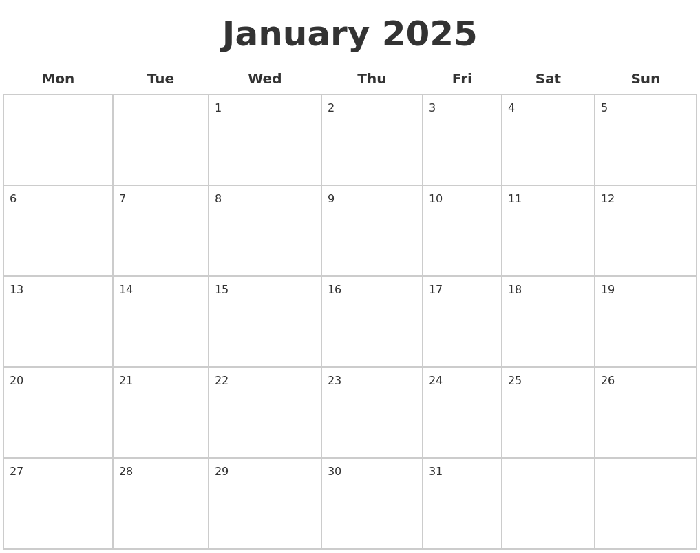 January 2025 Blank Calendar Pages Free Printable Storm V Knudsen