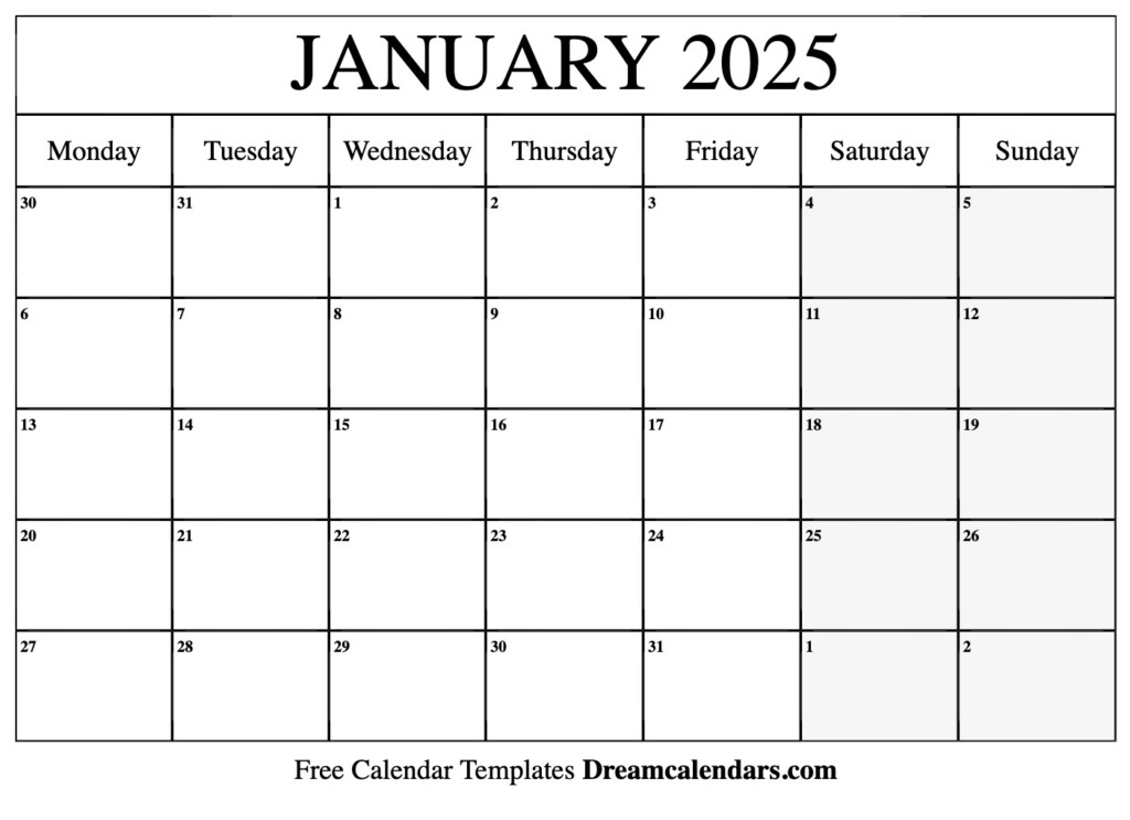 January 2025 Blank Calendar Printable Free Monthly Alfred S Bech