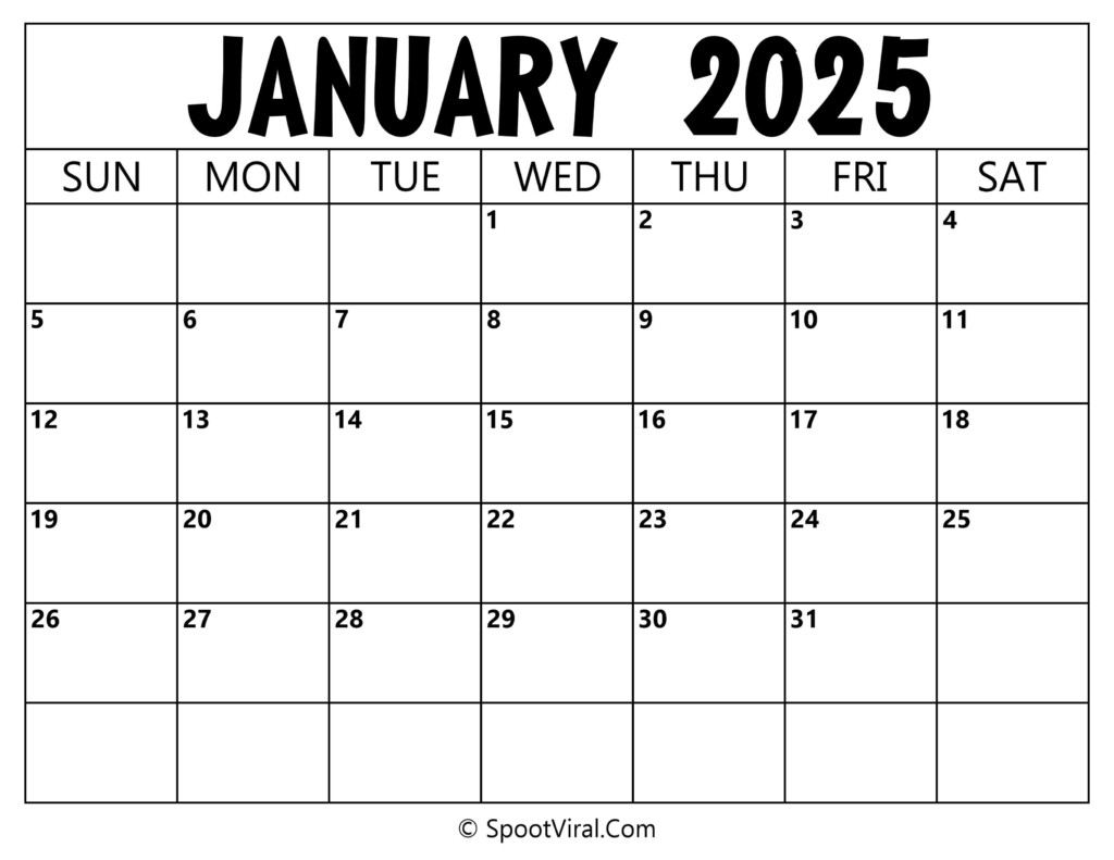January 2025 Blank Calendar Template 2025 Lok Maya Skye