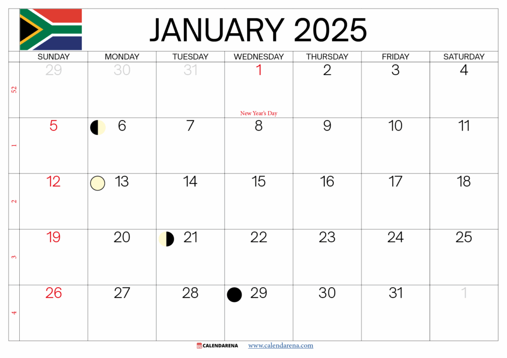January 2025 Calendar South Africa
