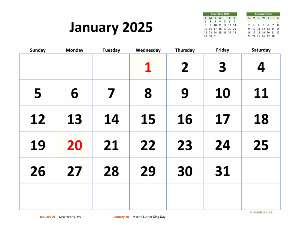 January 2025 Large Print Calendar Pdf Download Amalie L Thomsen