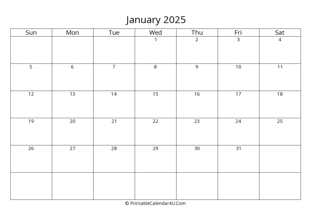 January 2025 Printable Calendar Landscape Download Dominic Oom