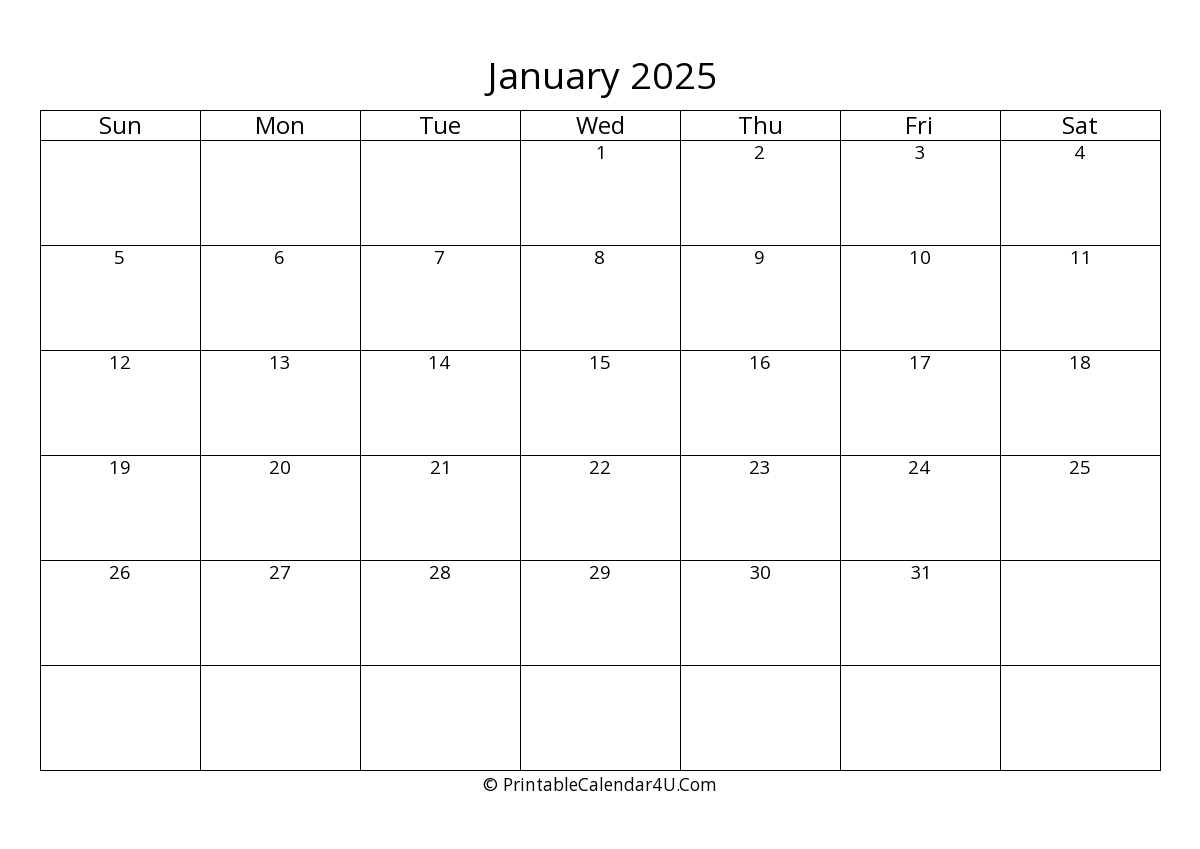 January 2025 Printable Calendar Landscape Download Dominic Oom