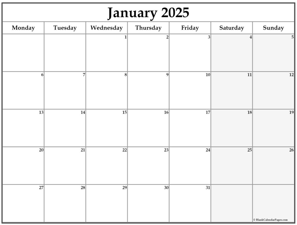 January 2025 Printable Calendar Monday Starting Friday Lauri Charline