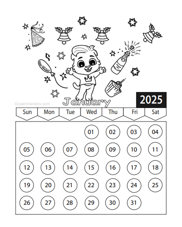January Calendar 2025 Printable Coloring Pages Derrick S Duvall