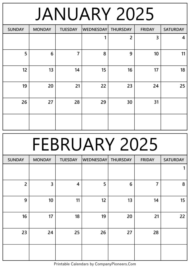 January February Calendar 2025 Free Download Pdf Lib Pattie