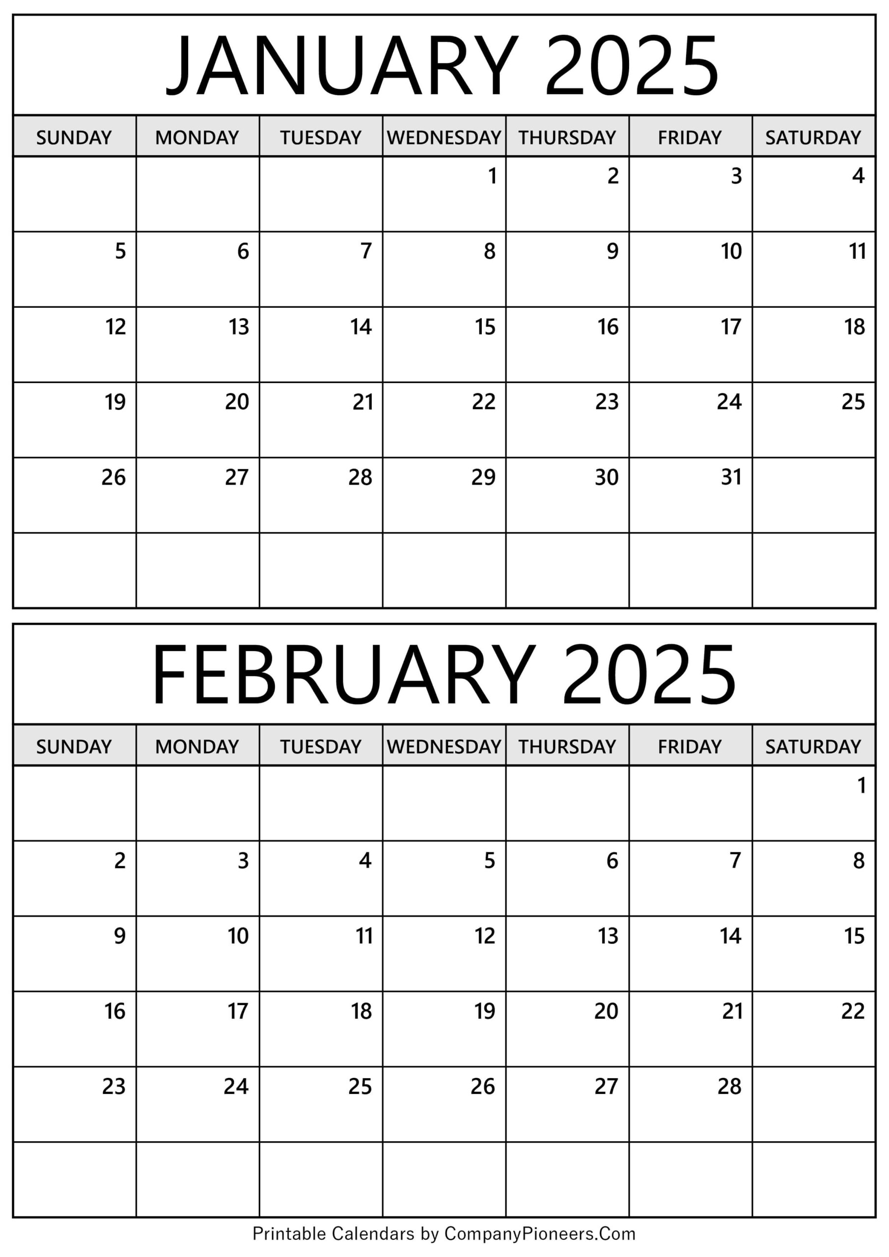 January February Calendar 2025 Free Download Pdf Lib Pattie