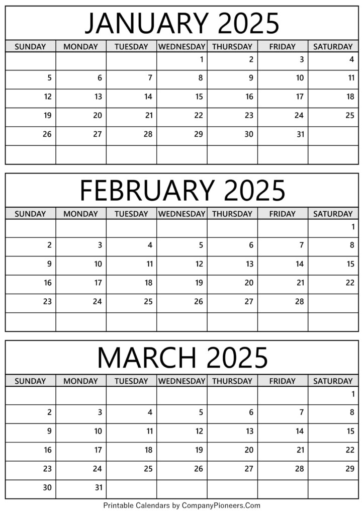 January February March April 2025 Calendar Free Download Avis F Jones
