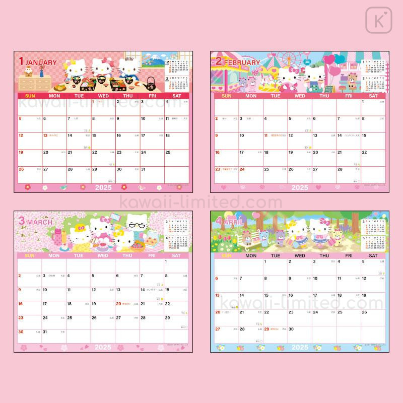 Japan Sanrio Original Sheet Calendar Hello Kitty 2025 Kawaii Limited