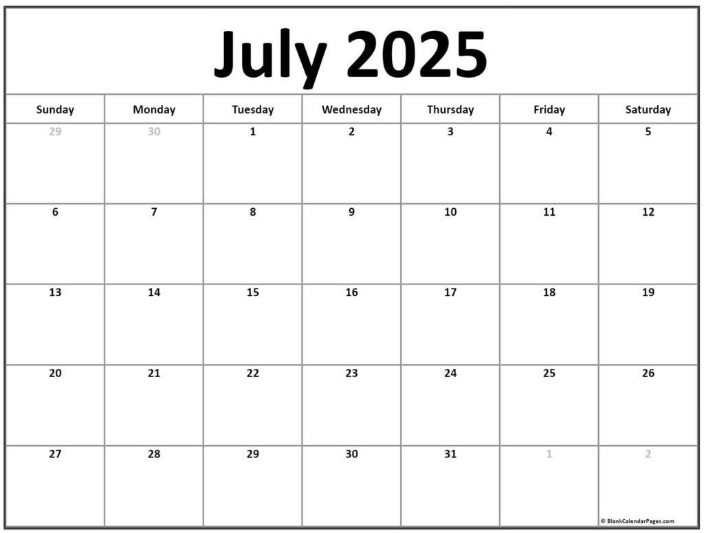 July 2025 Calendar Free Printable Calendars