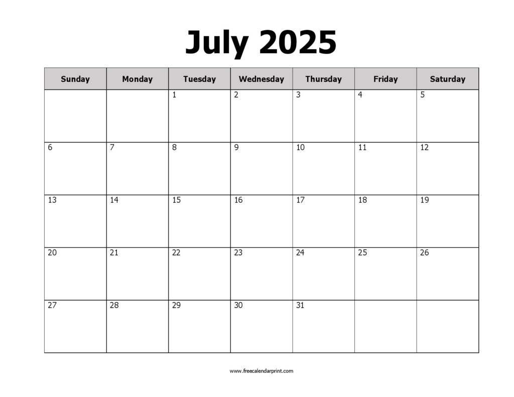 July 2025 Calendar Printable PDF Blank Templates Print Now