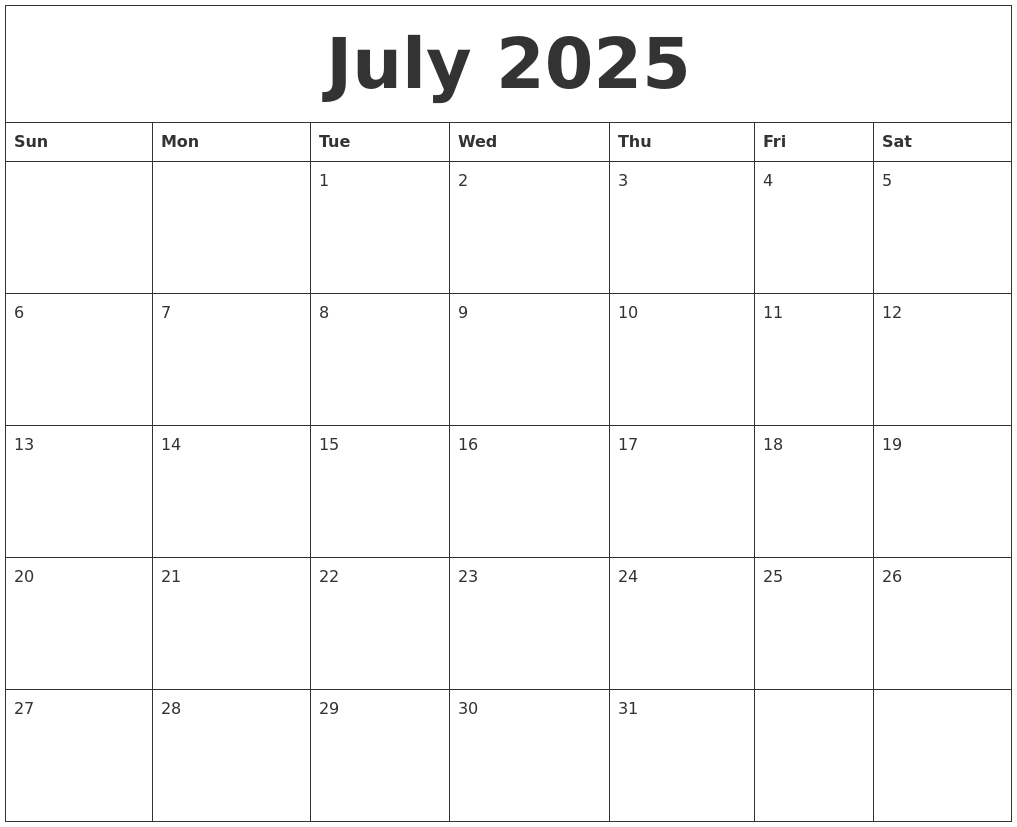July 2025 Calendar With Holidays Printable Free One Amy S King