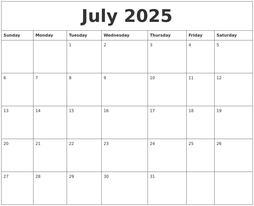 July 2025 Monthly Calendar Betty M Roberts
