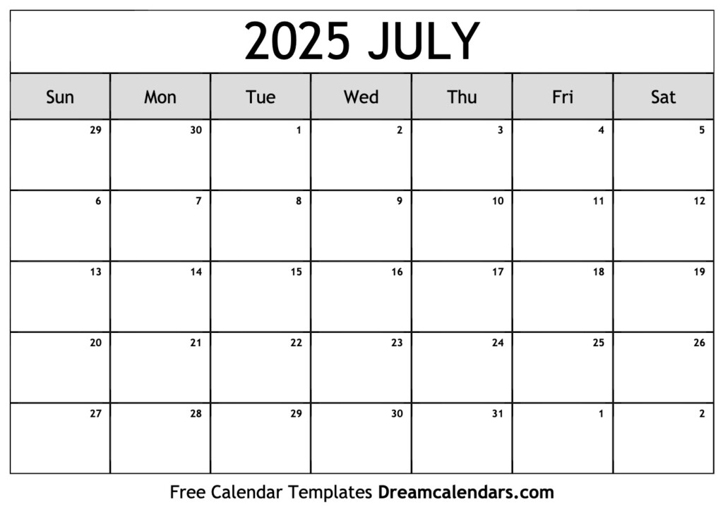 July Calendar Template 2025 Printable Morgan R Brown