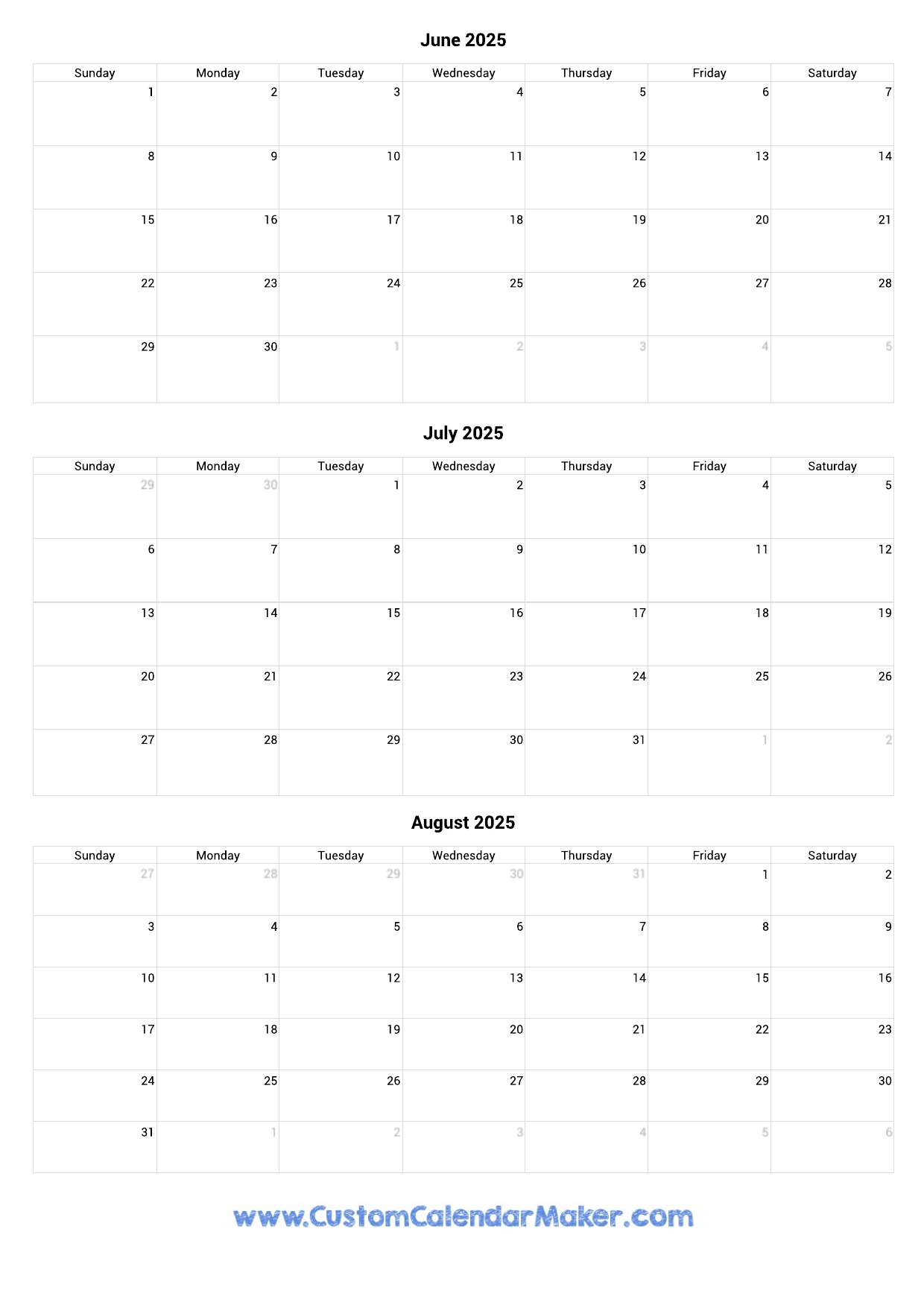 June July August 2025 Calendar Printable Free 1 Hjalte M Bach