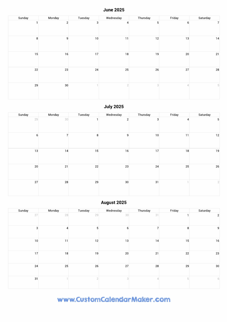 June July August 2025 Calendar Printable Free 1 Hjalte M Bach