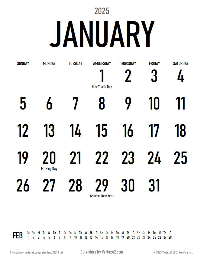 Large Font Calendar 2025 Annabelle H Vicars