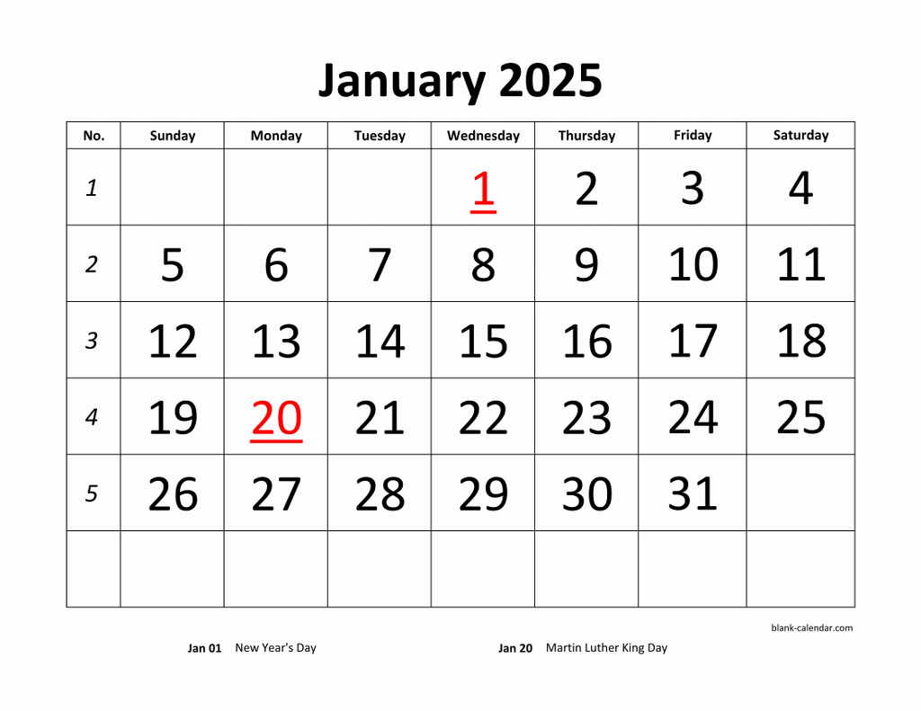 Large Printable Calendar 2025 Free Printable With Holidays Emma Crawley