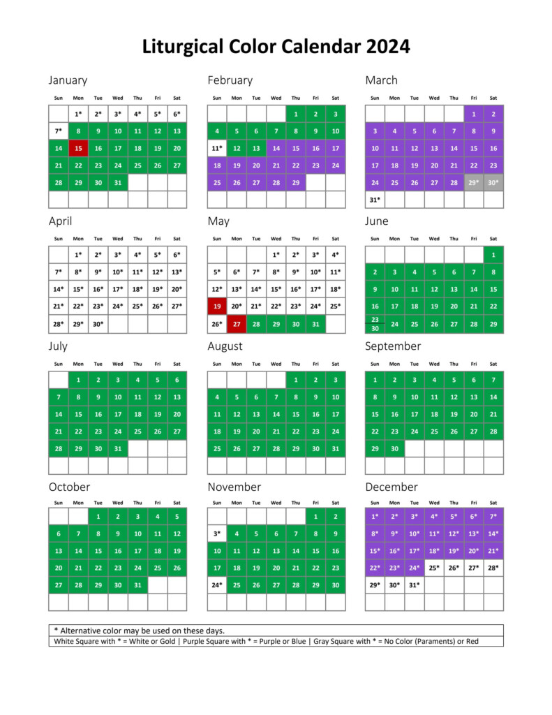Liturgical Color Calendar 2025 Printable Lydia Ann
