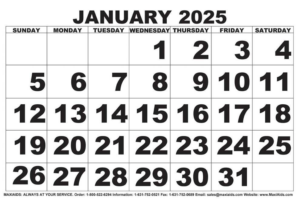 Low Vision Print Calendar 2025